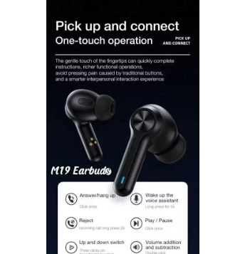 M 19 TWS Bluetooth 5.0 Wireless In Ear Earbuds Touch Waterproof LED Digital Display Bluetooth Headset (Black, True Wireless)