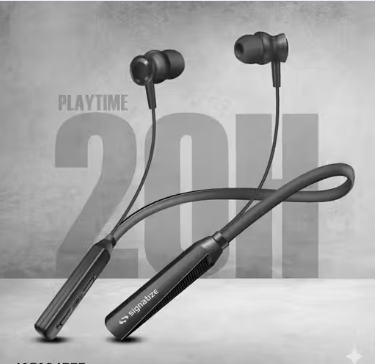 Signatize Wireless in-Ear Neckband Bluetooth Earphones with 10mm Drivers, Rich Music Experience, Above 20 Hours Playtime, Type C Fast Charging, Neckband Earphones with Voice Assistant-Black