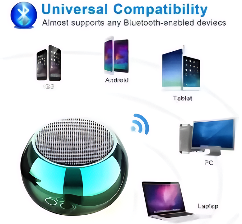 Ultra Mini Wireless Bluetooth Speaker with Heavy Metal Electroplating Round Speaker  Wireless Button Controlled, Long Lasting Battery & Quick Charge Pack of 1 (Multicolor) bluetooth speakr, best bluetooth speaker, , base Bluetooth speaker